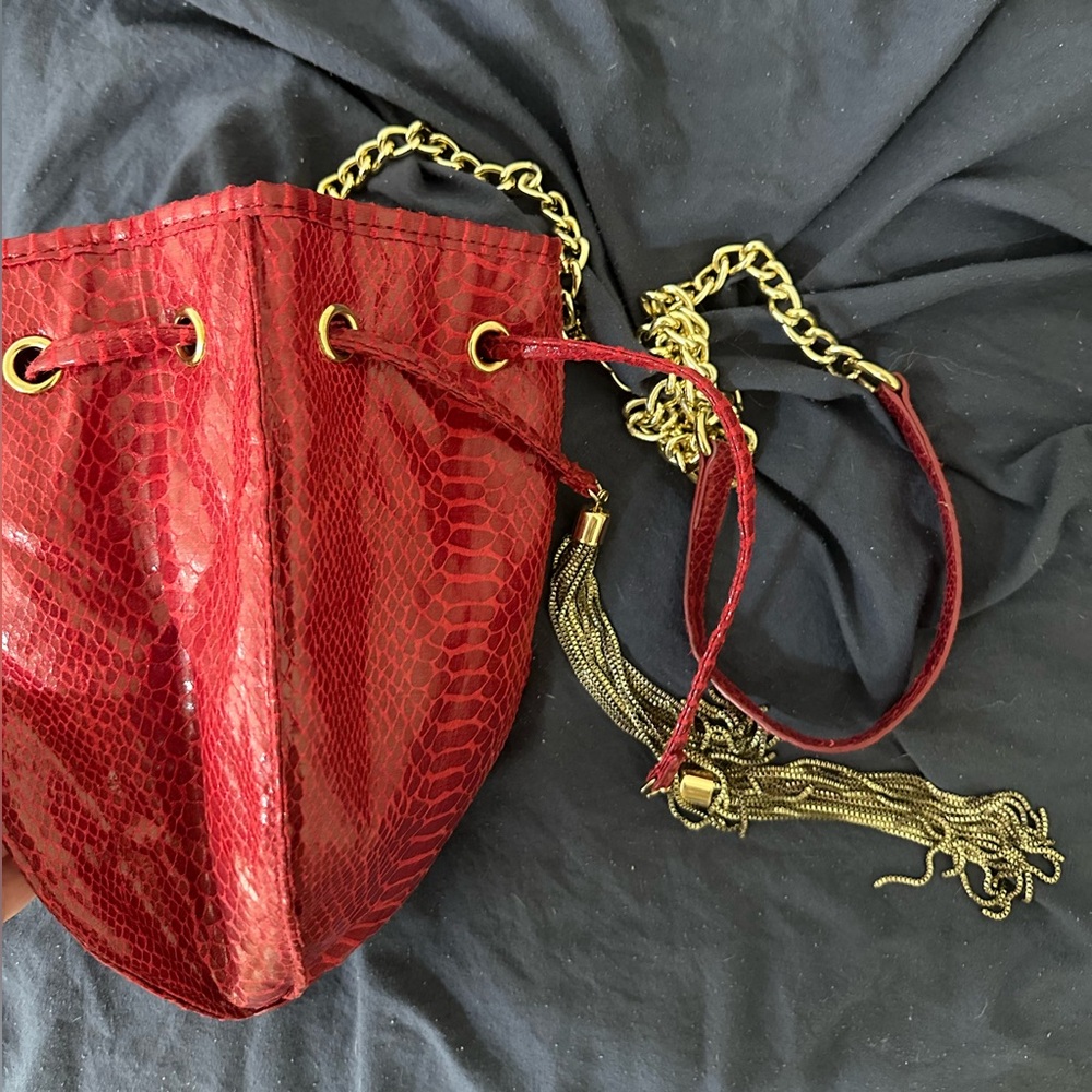 Cache Red Bucket Bag Purse - image 4